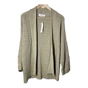 August Silk Loose Knit Open 3/4 Sleeve Cardigan NWT Oatmeal Tan Neutral Capsule